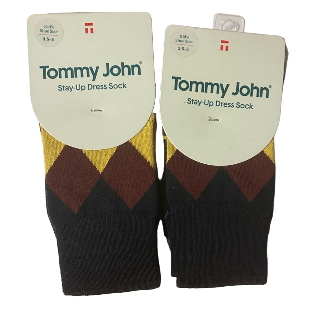 Tommy John 2 Pairs Of Kids Stay Up Dress Socks Tawny Port Argyle Size 3.5 - 5
